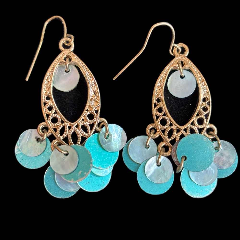 Chic Gold and Turquoise Dangle Earrings
